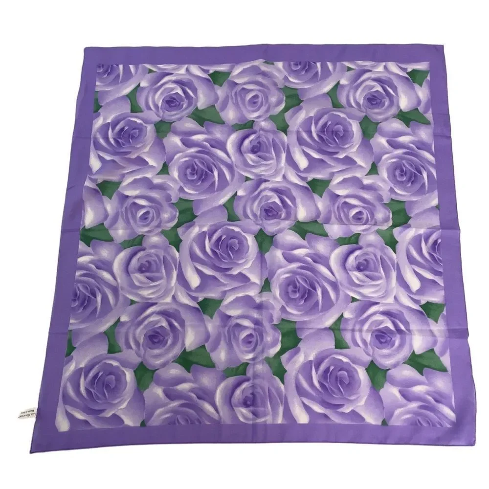 LIZ SINCLAIR MADE IN ITALY PURPLE ROSES‎ PRINT HANDKERCHIEF SCARF